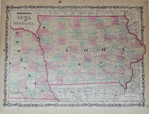[MAP] Johnson's Iowa and Nebraska (c. 1860) - Picture 1 of 1