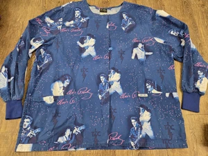 Cherokee Elvis Presley Women’s Scrub Nursing Top Snap Button Front Size XL Navy - Picture 1 of 3