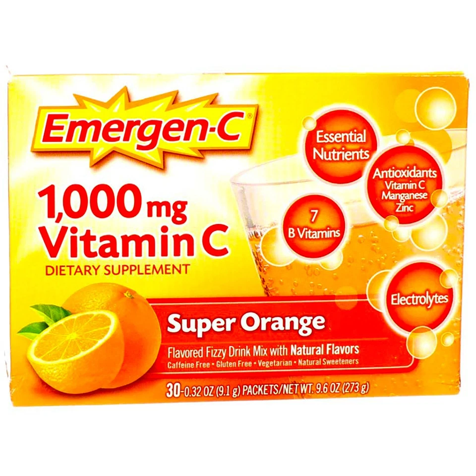 4 Pack Emergen-C Vitamin C Powder Packets, 1000 mg, Super Orange, 30 Ct - Image 1 of 4