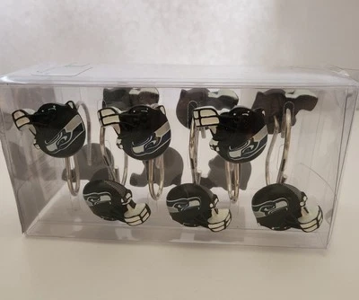 NFL Seattle Seahawks Football Helmet Shower Curtain Rings Hooks 12 pcs - Image 1 of 4