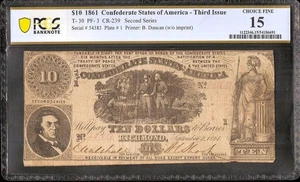 1861 $10 SWEET POTATO DINNER NOTE CONFEDERATE CURRENCY CIVIL WAR MONEY T-30 PCGS - Picture 1 of 2