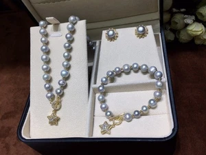 gorgeous  natural  baroque gray   pearl necklace bracelet earrings - Picture 1 of 4