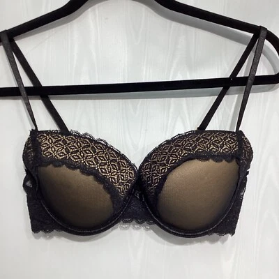 Carrie Amber Bra 36D Black Lacy mesh  Knit Underwired Push Up - Image 1 of 4