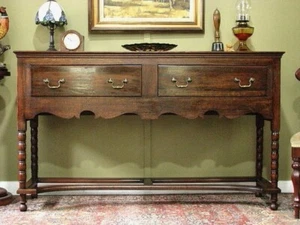 ANTIQUE OAK 2 DRAWER DRESSER BASE/SIDEBOARD/SIDE TABLE ~ BOBBIN TURNING c1900s - Picture 1 of 14