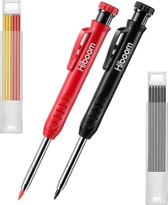 2 Pack Solid Carpenter Pencil with 14 Refill, Long Nosed Deep Hole Mechanical Pe - Picture 1 of 11
