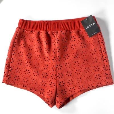 Pantalones Cortos Forever 21 Imitación Gamuza S Perforados Cintura Elástica Naranja Óxido Y2K Nuevos con Etiquetas Foto 1 de 4