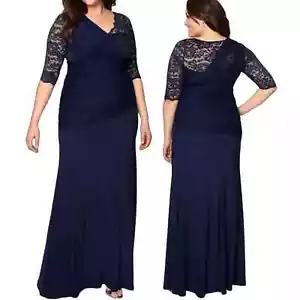 Kiyonna Soiree Evening Gown Lace Draped Maxi Dress Navy Blue NEW Womens 3X 22/24 - Picture 1 of 10