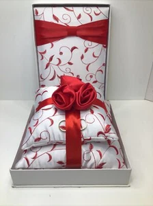 Lillian Rosen Ring Bearers Pillows And Guest Book Red And White Vine Design - Picture 1 of 8