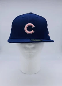 New Era Men's MLB Chicago Cubs 7 1/2 Fitted Cap Blue Hat Pink C Team Logo - Used - Picture 1 of 9