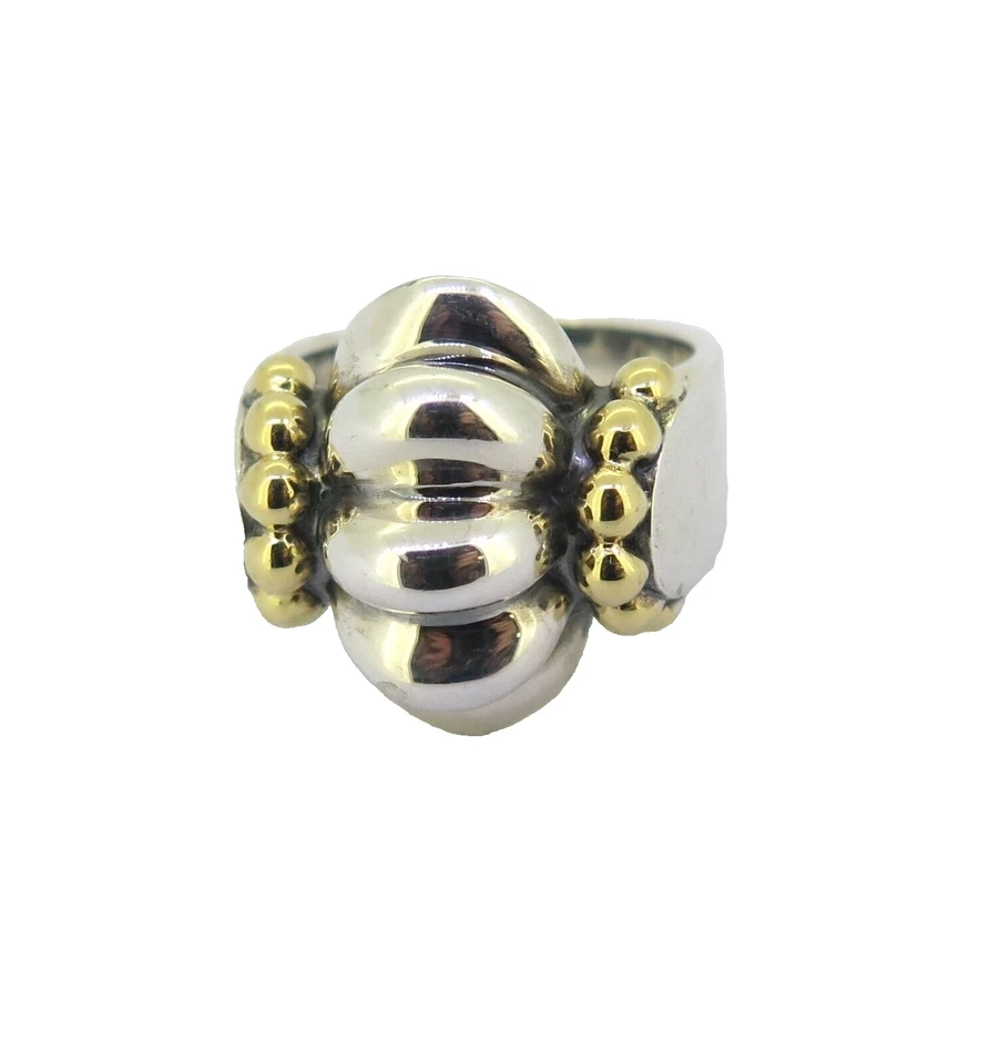 Vintage Steven Lagos 18ct Yellow Gold & Sterling Caviar Ring Size N 11.6g - Image 1 of 4