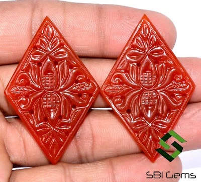 Natural Orange Color Onyx Hand Made Carving Pair 49x31 mm 49.53 CTS Loose Gems - Image 1 of 4