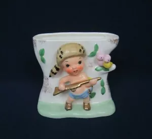 VTG 1950s NAPCO AMERICAN BISQUE DAVEY CROCKETT PLANTER SIGNED S690E GOLD GILT - Picture 1 of 12