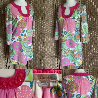BODEN Pink Multi RETRO Floral Print SHIFT Kaftan UK 8 FLOWER POWER Embellished - Image 1 of 4
