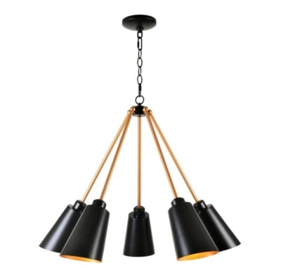 Kenroy Home 93675BL Alvar 5-Light Matte Black/Brass Chandelier with Metal Shades - Image 1 of 4
