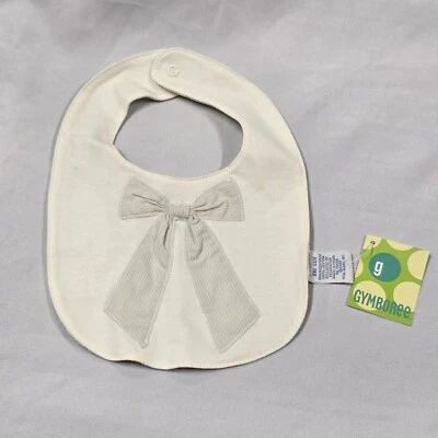 Gymboree Tick Tock Ticking Baby Girl Bib NEW NWT Blue Cream Bow Stripe - Image 1 of 3