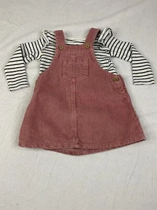 Vintage Baby Girls Dress Size 6-9 Months White Black Brown Stripped 2 Piece Next - Picture 1 of 8