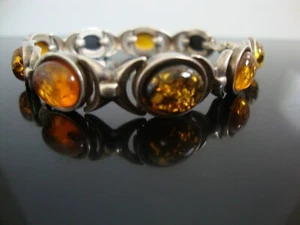 Vtg FAB Amber Cabochons 925 Sterling Silver Designer Bracelet 18.5Gr 3 Hallmarks - Imagen 1 de 10
