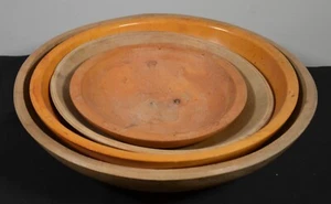 Set 4 Vintage Antique Nested Solid Wooden Bowls Nice Patina Hand Made USA - Picture 1 of 20