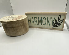 Wood 2 Piece Gift Set Bee Happy Circle Trinket Box &  Harmony Decor Plaque