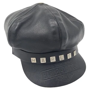 Vintage Harley Davidson Leather Biker Cap Captains Hat Rare 1970s Style Size Med - Picture 1 of 23