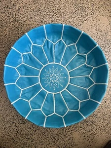 NEW Moroccan Grain Leather Pouf Pouffe Ottoman Footstool AQUA/WHITE - AU SELLER - Picture 1 of 4
