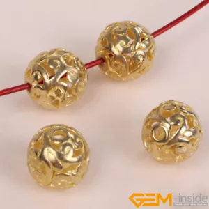 10 Pcs Tibetan Silver Round Fillgree Spacer Beads Gold Plated DIY Craft Findings - Picture 1 of 2