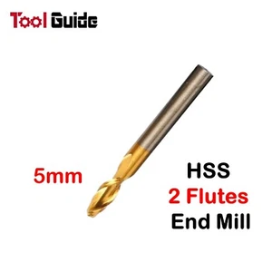 5mm 2 Flutes End Mill Cutter, M2 HSS Titanium Coated, CNC Milling Machine Finish - Picture 1 of 6