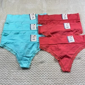 Secret Treasures 6 Pack Wide Band Pink Teal Thong Panties XXL 2X 20 NEW - Picture 1 of 5