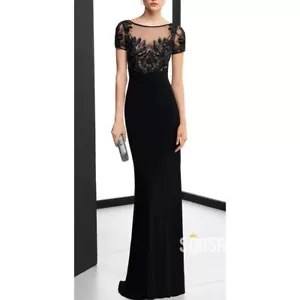 David Meister Long Sheath Black Applique Illusion Beaded Gown, sz 2, Intricate - Picture 1 of 21