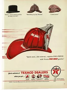 1946 Texaco Fire Chief Gas Gasoline Red Fireman Helmet famous hats quotes Ad - Picture 1 of 1