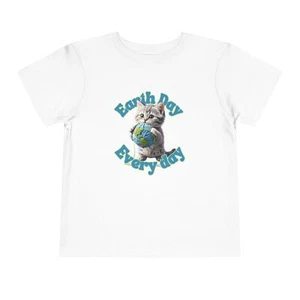 Earth Day Toddler Tee Cute Cat Kids Earth Day Shirt kitten with ball of yarn - Picture 1 of 29