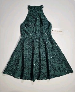 PromGirl grün Pailletten Neckholder A-Linie Minikleid Größe Medium Neu mit Etikett - Bild 1 von 15