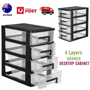 4 Tiers Drawer Plastic Desktop Cabinet Storage Organiser Box Office Stationery - Picture 1 of 11