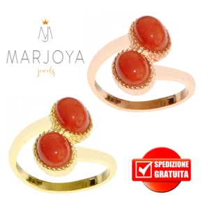 Anello in corallo naturale e argento 925 dorato o rosè, contrariè - Imagen 1 de 5