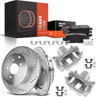 Rotor de freno perforado y pastillas de cerámica + pinzas para INFINITI FX35 FX45 03-08 trasero Foto 1 de 4