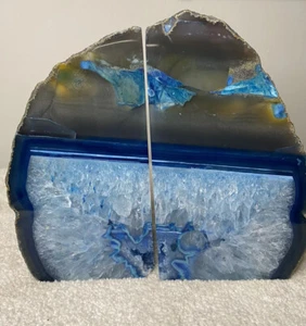 Set Of 2 XXL Agate Geode Blue Bookends Weight 11 Lbs 8.9 Oz Blue - Picture 1 of 12