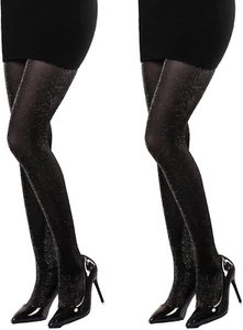 2 Stück Metallisch Strumpfhosen 40 Denier Glitter Frauen Sparkly Hohe Taille Fis - Bild 1 von 7