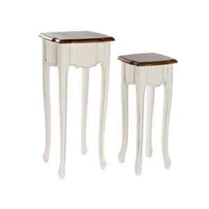 TAVOLINI PROVENZALI SET 2 PZ LEGNO BIANCO FRANCESI SHABBY CHIC 35X35h80 Mobili - Foto 1 di 4