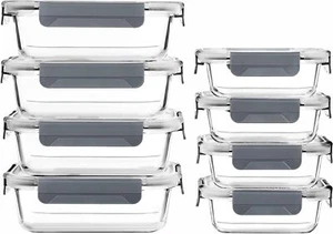 8 Pack Glass Food Storage Containers with Lids, Meal Prep Container, Airtight Lu - Picture 1 of 7
