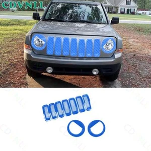 Grille Mesh Insert+Bird Headlight Cover For Jeep Patriot 11-16 Blue Carbon Fiber - Picture 1 of 6