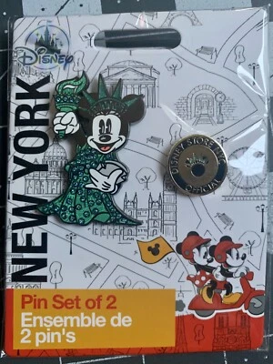 NYC Minnie Mouse Statue of Liberty New York Mickey Disney Store 2 Pin Set New - Image 1 of 3