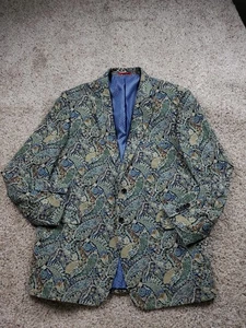 Alan Flusser Blazer Mens 2XL Green Paisley Corduroy Jacket Sport Coat Lined - Picture 1 of 14