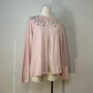 90s Soft Girl Coquette Fairycore Baby Pink Floral Beaded Cardigan 44 Inch Bust - Bild 1 von 13