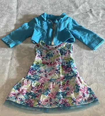 American Girl Muñeca Truly Me Meet Conjunto Turquesa Chaqueta Vestido Floral Foto 1 de 4