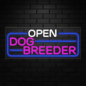 Open Dog Breeder Neon Sign for Displays | LED Flex Neon | 32"W x 13"H x 1"D - Picture 1 of 5