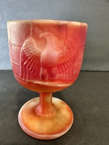 Goblet Imperial Glass Eagle Ruby Red Orange White Slag Stemmed - Picture 1 of 6