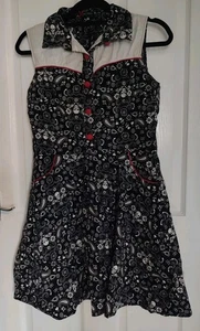 Hell Bunny Western Black & White Paisley Shirt Collar Rockabilly Dress L 12 - Picture 1 of 8
