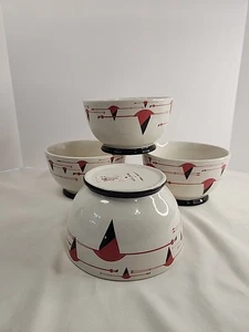 Charley Harper Fishs Eddy Set of 4 Ceramic Bowls West Elm Flamingo-a-Go-Go NEW - Picture 1 of 5