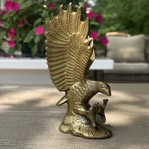 Vintage Brass Eagle 6” Statue Figurine MCM Decor 1970s Bird Made In India - Picture 1 of 6