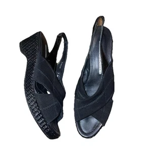 Donald J Pliner Kiwa Stretch Peep Toe Slingback Plataforma Bambú Cuña 7 M Negro - Imagen 1 de 12